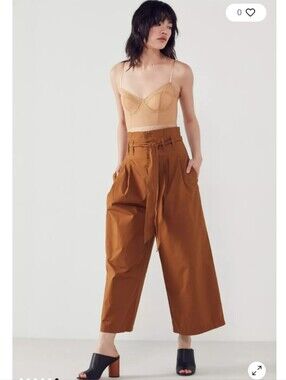 Anthropologie Kimchi Blue Simone Paperbag poplin Pant camel brown size 6